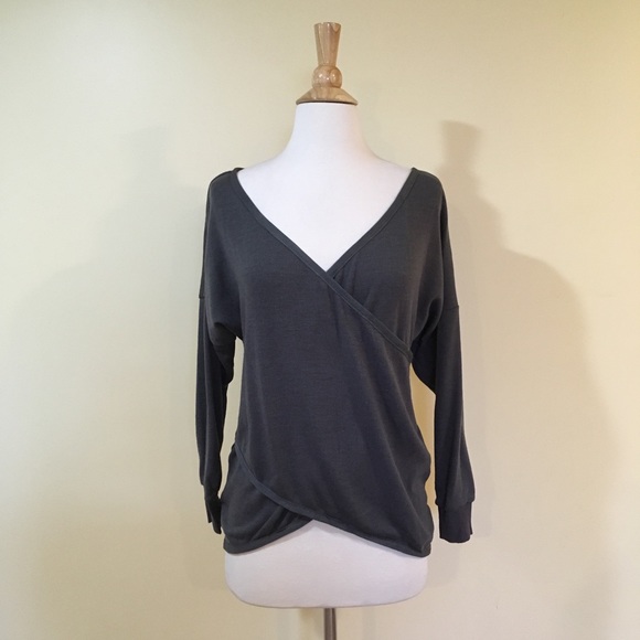 Faux Wrap Criss Cross Front High Low Sweater Top Grey - Picture 4 of 4